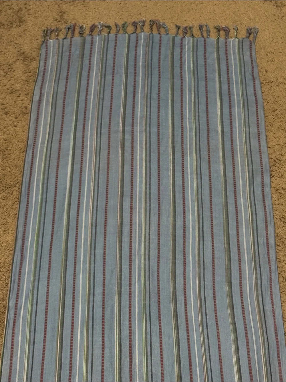 Cotton blend Scarf-Striped-Multi color Blue/Red-Fringe-EUC